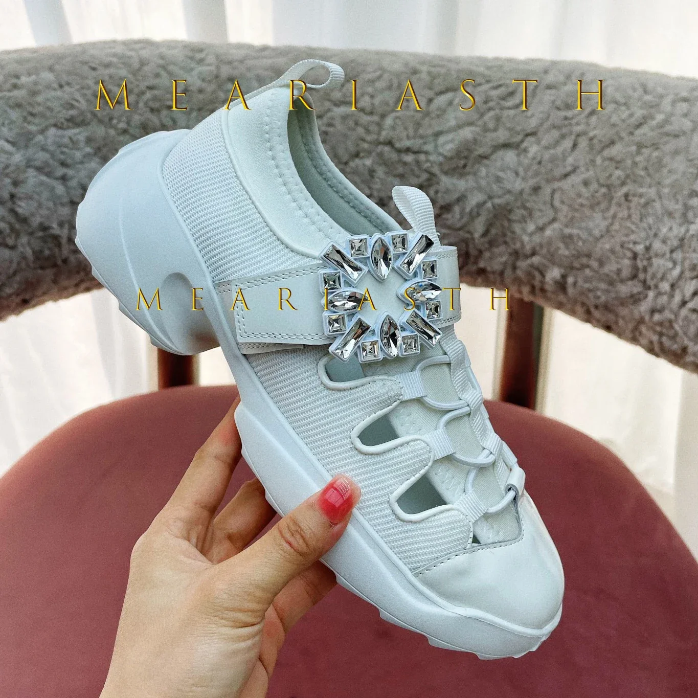 

Роскошные дизайнерские женские кроссовки, модные универсальные повседневные кроссовки со стразами, повседневные кроссовки на массивном каблуке с крючками и петлями, спортивная обувь для подиума