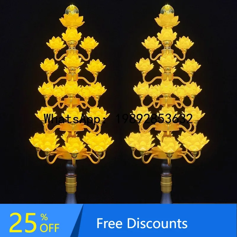 CZ Lotus Glass Colorful LED Buddha Ornament for Home Guanyin Buddha Hall Ornament Temple Large Buddha Offering Ornament