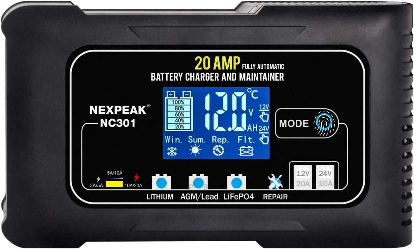 

20-Amp 12V/24V Smart Automatic Battery Charger Maintainer for Car Truck Boat
