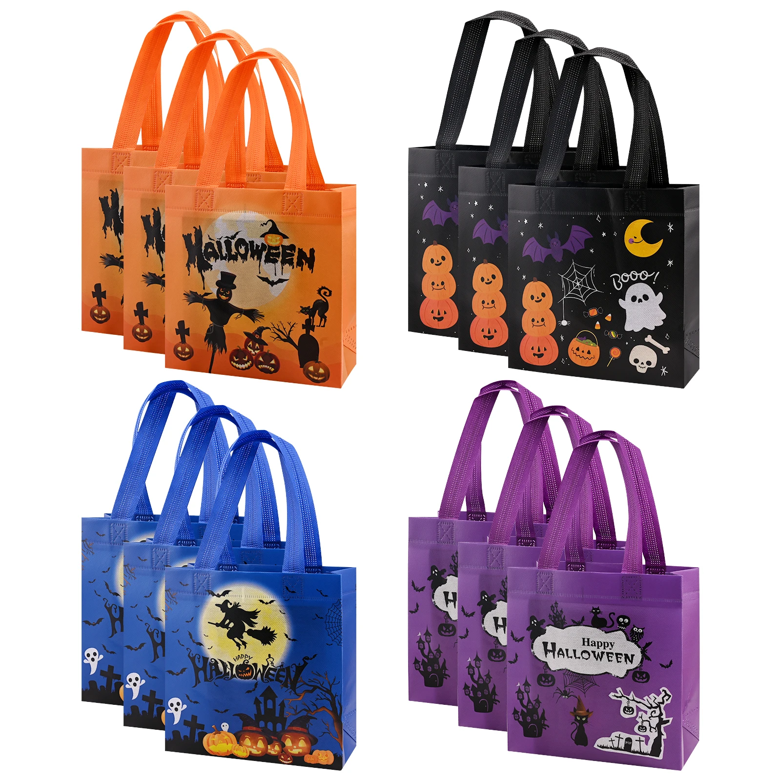 12 Pieces Halloween Non-Woven Bags,Halloween Treats Bags Party Favors,Halloween Candy Bags with Handles for Trick or Treating