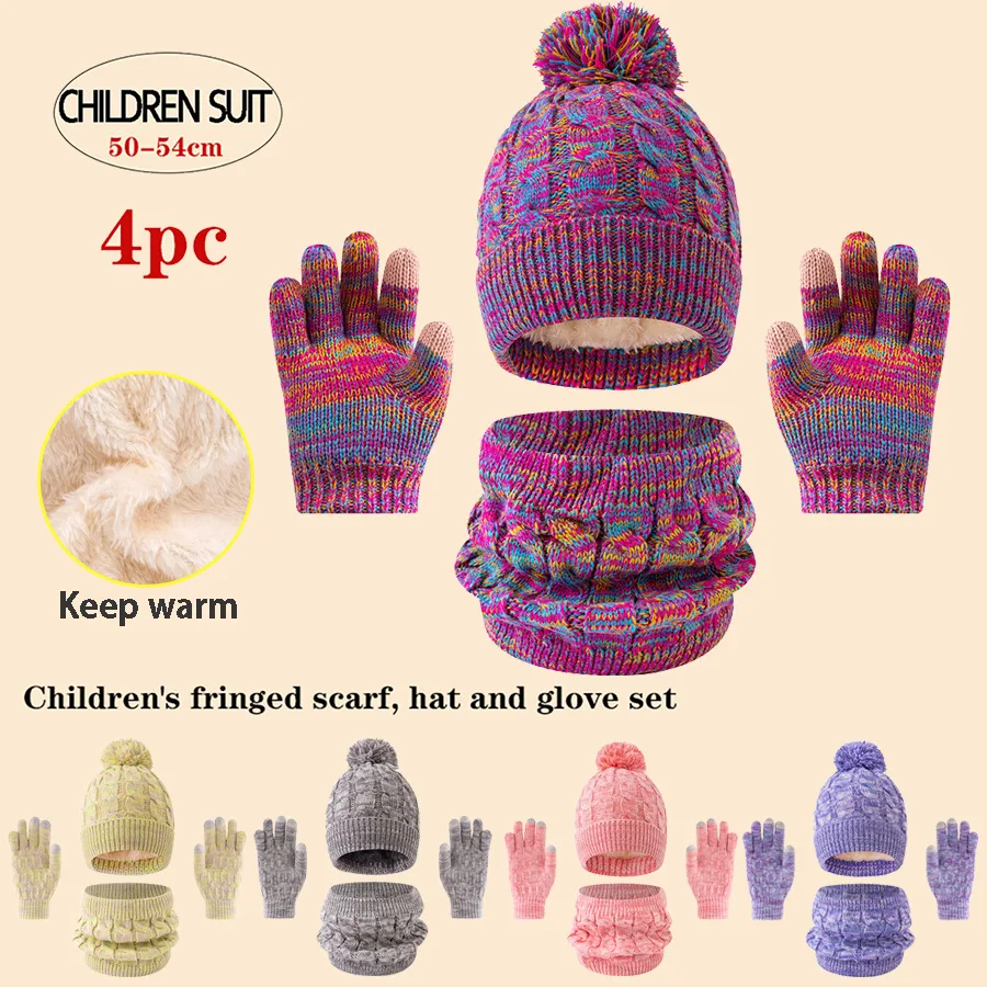 Gorros, bufandas y guantes de punto de 3 piezas para niños, aptos para niños de 3 a 12 años para mantener el calor al aire libre en invierno.