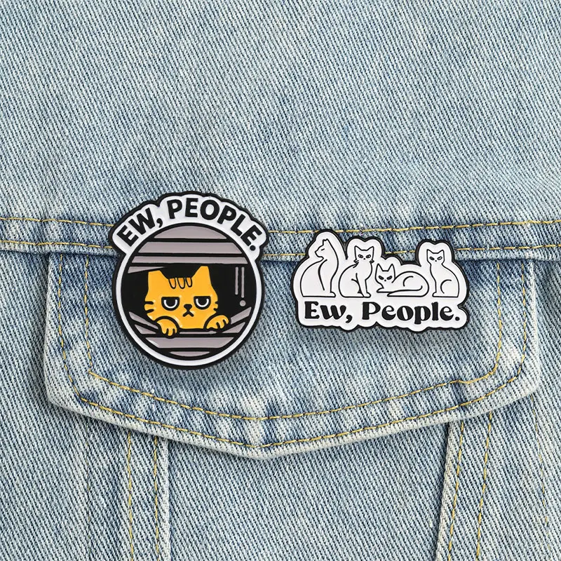 Ew People Cat Badge Funny Sarcastic Slogan Enamel Pins Grumpy Orange White Kitten Animal Brooches Decor Accessories