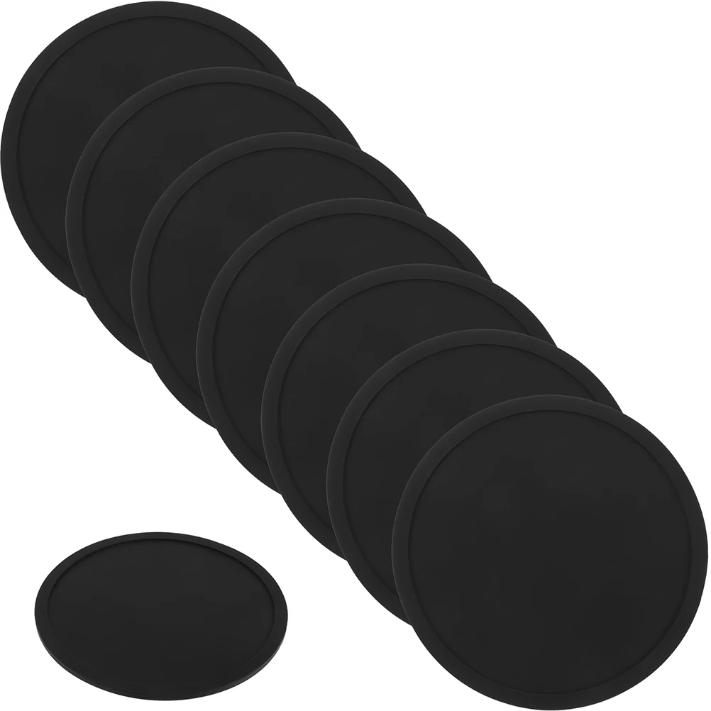 

8 Pcs Black Silicone Coaster 10x0.5cm Round Non Mats Heat Resistant Protective Home Kitchen Bottle Pads Anti Skid