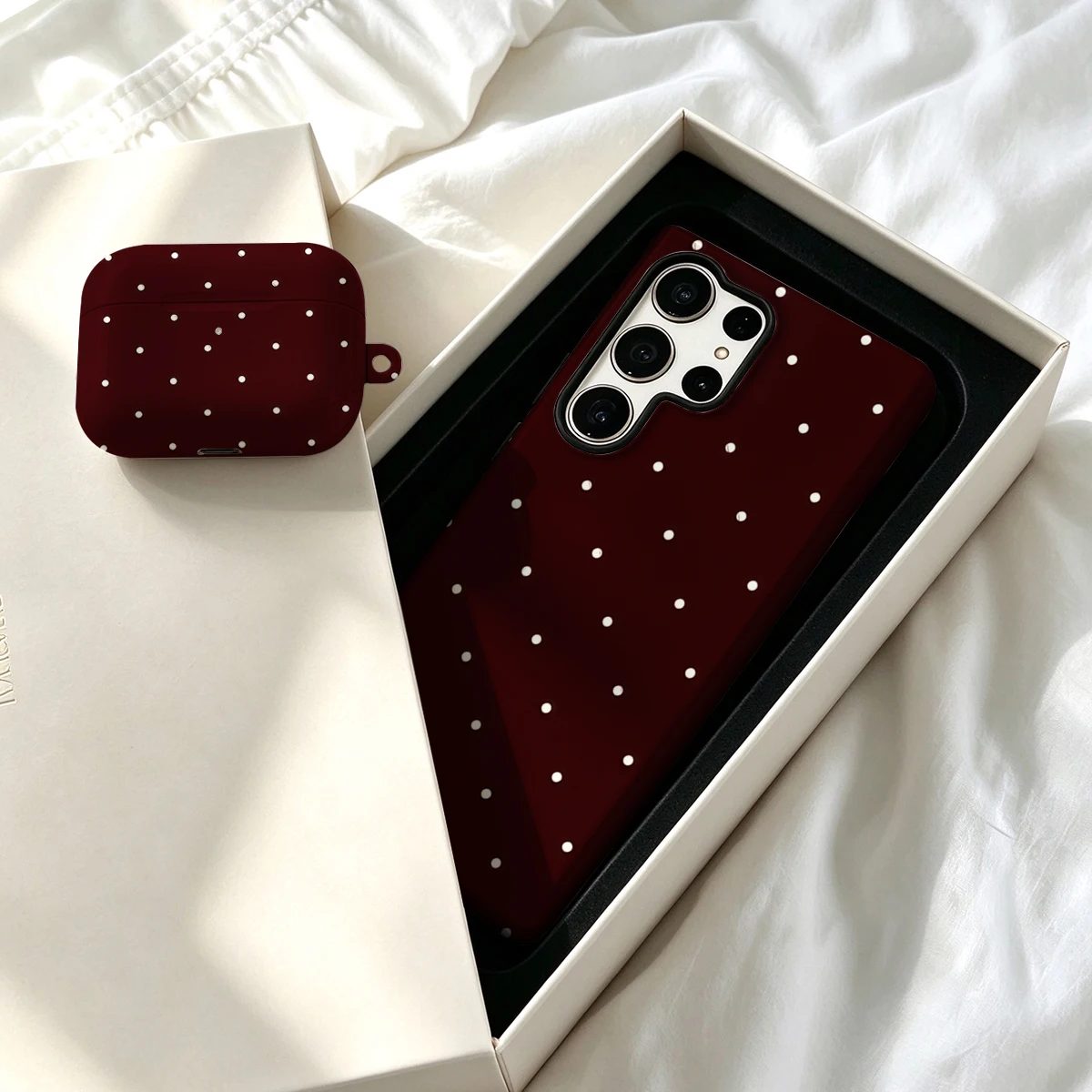 Pirve Phone Case For Samsung Galaxy S26 S25 Ultra S24 S23 Plus Shockproof Double Layer Tough Back White Spots Maroon Cover