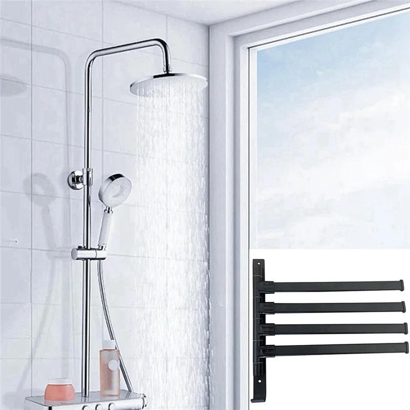 A34R ชั้นวางผ้าขนหนูหมุนอลูมิเนียมหมุนชั้นวางผ้าขนหนู 4 แขนแขวนผ้าเช็ดตัว, กันสนิมชั้นวางผ้าขนหนูสําหรับห้องน้ํา 180 °   การหมุน