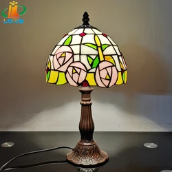 8-inch American Country Pink Rose Lucite Table Lamp Tiffany Style Wine Cooler Living Room Study Reading Lighting Fashion Gifts