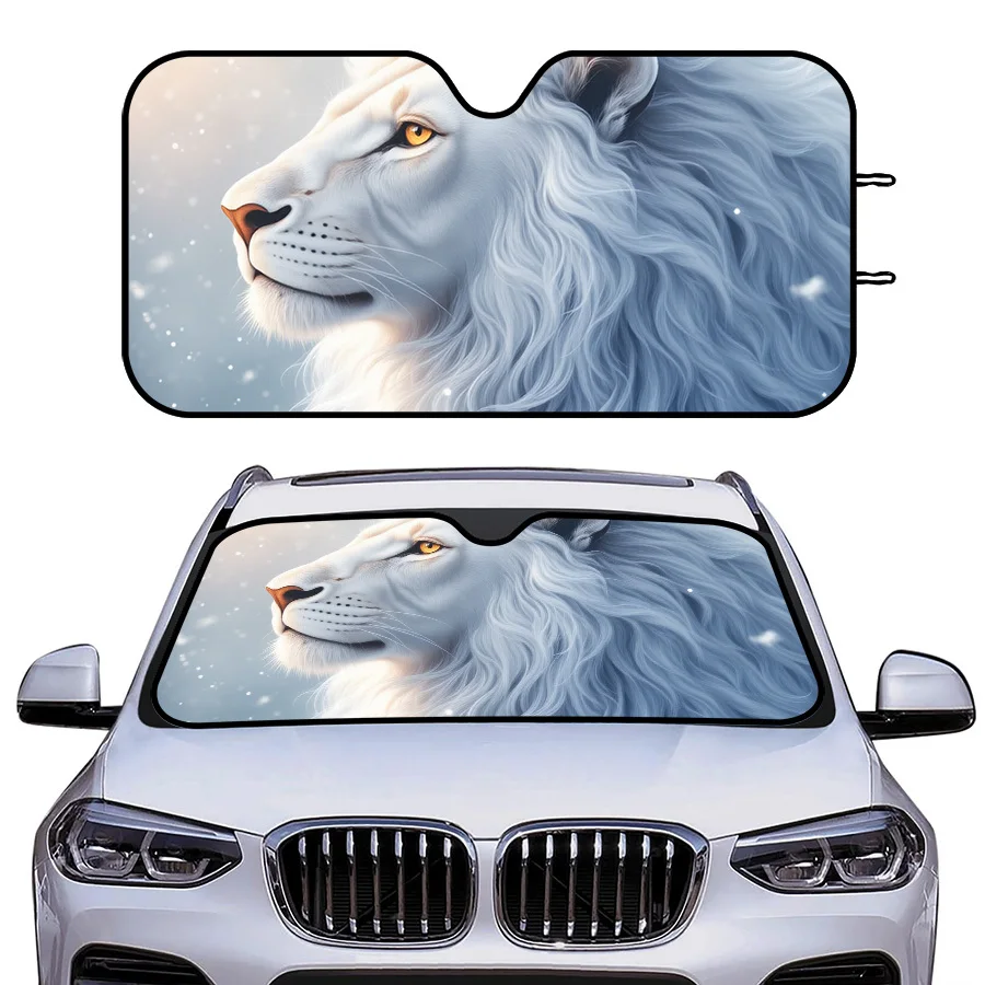 Car Windshield Sunshade, Foldable And Multi-Size, UV Protection For Front Window, White Lion Design, Fits Suv/Sedan, Summer Park