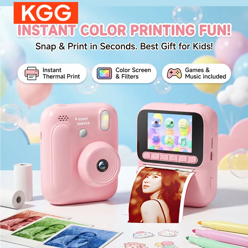 Color Printing Camera Kids Instant Camera 32GB 1080P Thermal Print Toys Camera Print Photo Video Games Children Gift