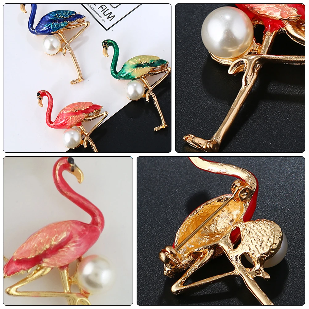 

Flamingo Brooch Pearl Breastpin Alloy Enamel Pin Jewelry Gift for Women Matching Bag Dress Shirt Hat Scarf Shawl