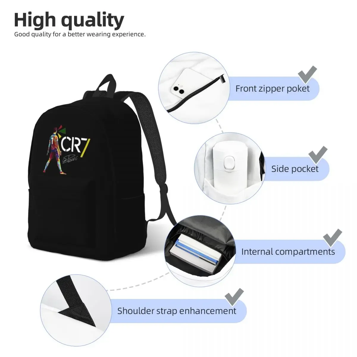 Cr7 Cristiano Ronaldo Classical Backpack Sports Student Business Football Legend Daypack for Men Women College Canvas Bags