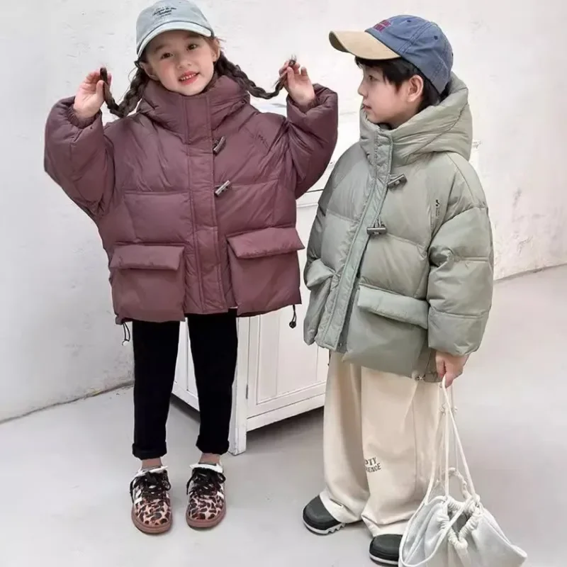 New Korean Kids Duck Down Hooded Jackets Winter Thicken Warm Girls Boys Casual Down Coats Children Outerwear Windproof Overcoats