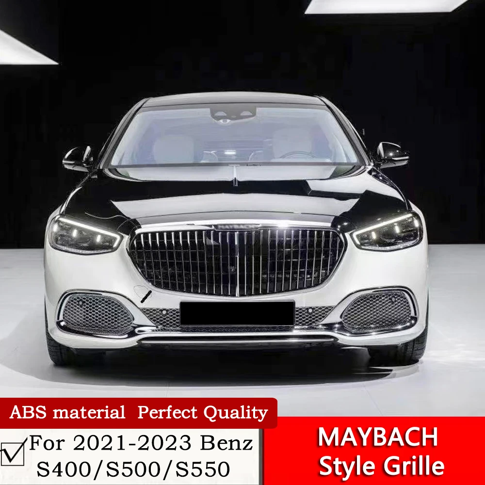 

MAYBACH Style Grille Chrome Silver S680 MAYBACH Vertical Bar Grille ACC Stable Penetration For S400 S500 S550 2021 to 2023