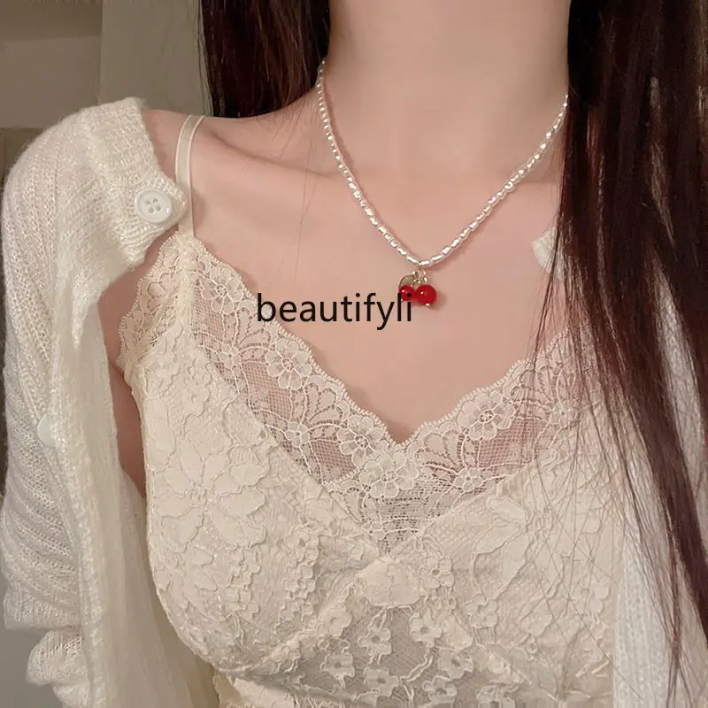 Pearl Summer Cherry Necklace Women's Jewelry Light Luxury Temperament Neck Chain Premium Clavicle Chain