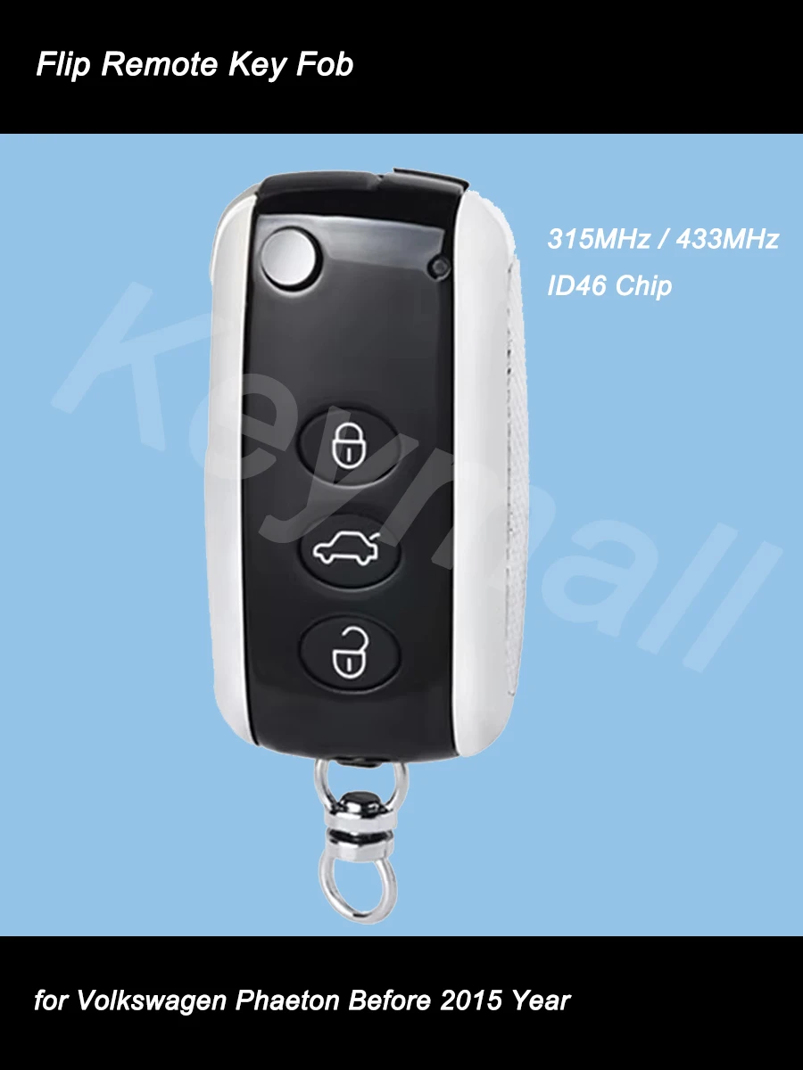 KEYECU Smart Flip Remote Control Car Key With 3 Buttons 315MHz 433MHz 7936 46 Chip Fob for Volkswagen Phaeton Before 2015 Year