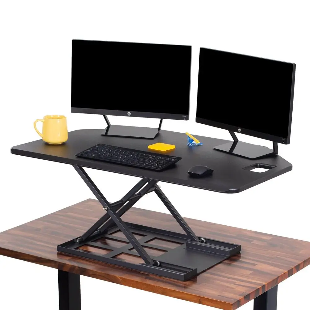Pro 40 Corner Standing Desk Converter with Pneumatic Lift Adjustable Sit to Stand Riser, LShaped Desks amp Cubicles Fully Assem