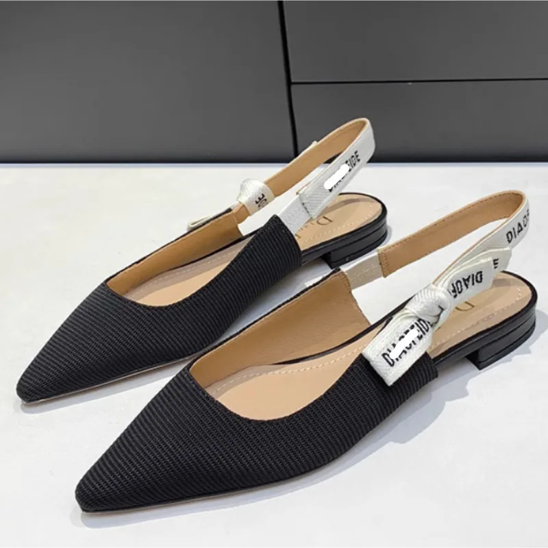 صنادل صيف 2025 الجديدة بتصميم عقدة الفراشة المحبوكة والمطرزة، أحذية نسائية كلاسيكية بمقدمة مدببة ونعل مسطح، أحذية مريحة بنمط ... #5