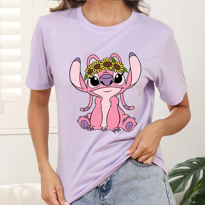 

Purple T Shirt t-Shirt Disney Clothes Minnie Mouse Printed Y2k Mickey Cute Cartoon Woman Clothing Tees Trends Summer Tops 2025