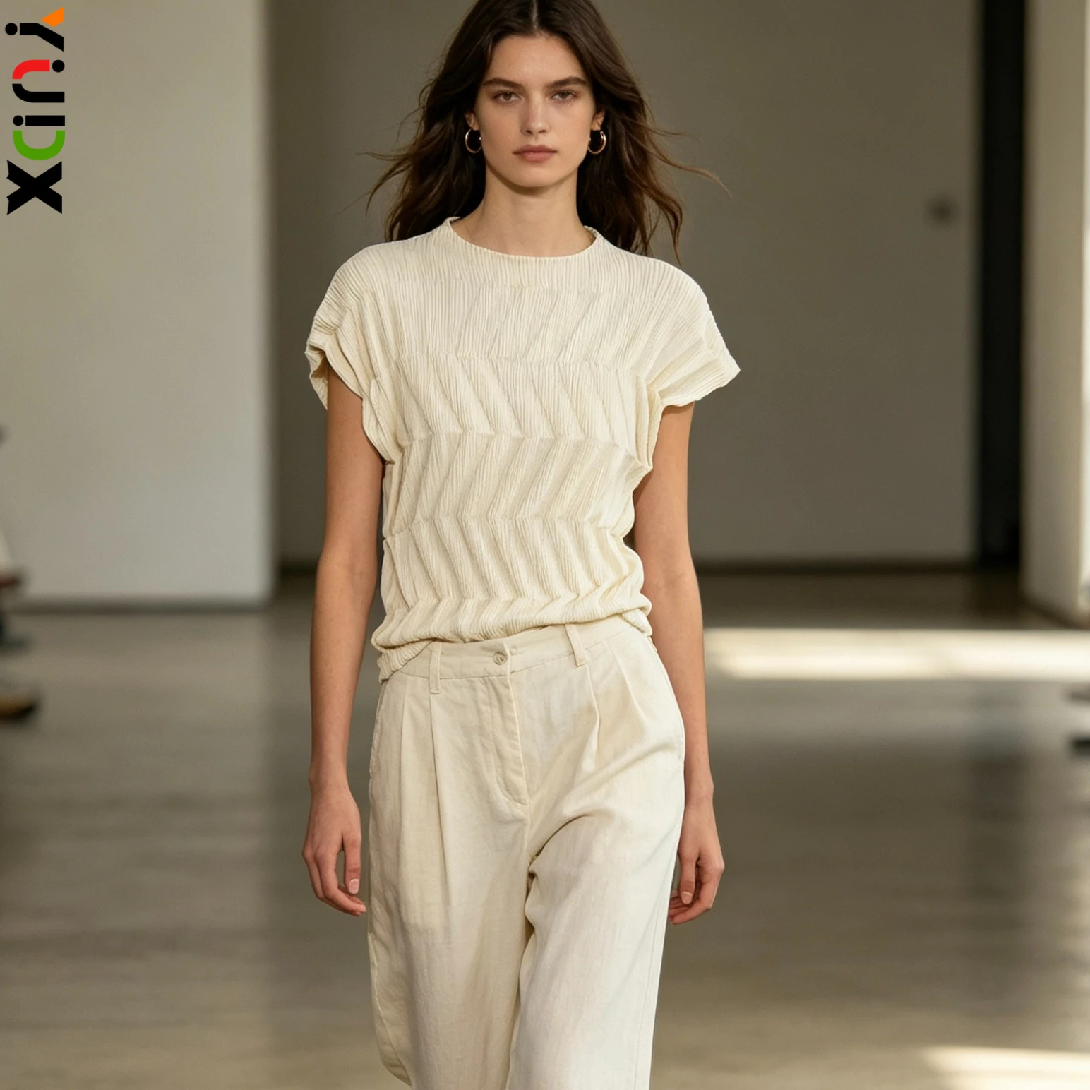 

YUDX Miyake Pleated Women Sleeveless Textured Blouse Loose Fit Solid Color Casual Summer Daily Wear Breathable Top New Arrival