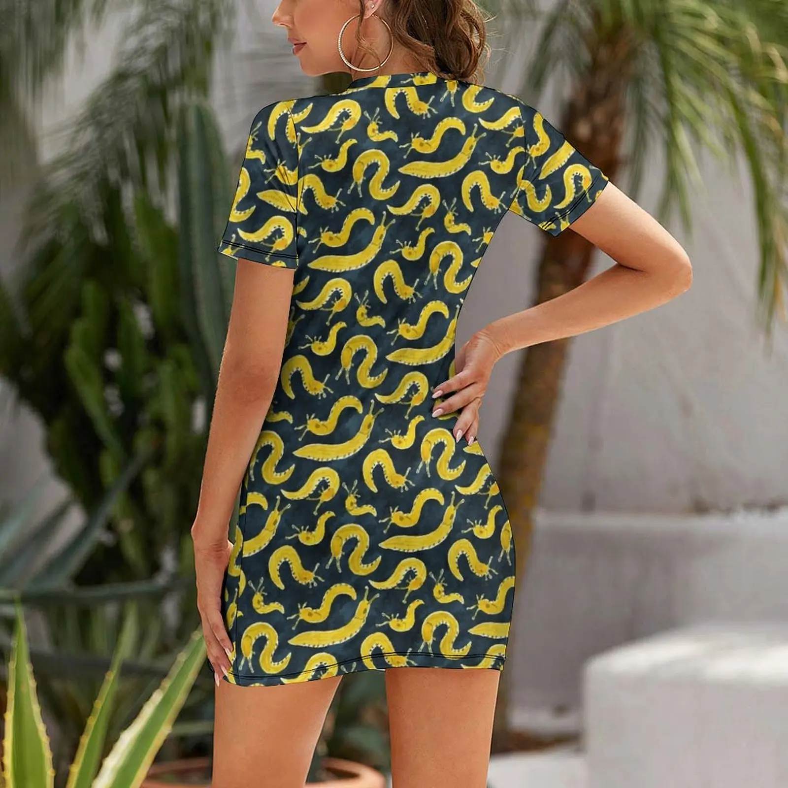 SLUG PARTY Banana Slug Print Short Sleeved Dress women's elegant loose dresses birthday dress Dress