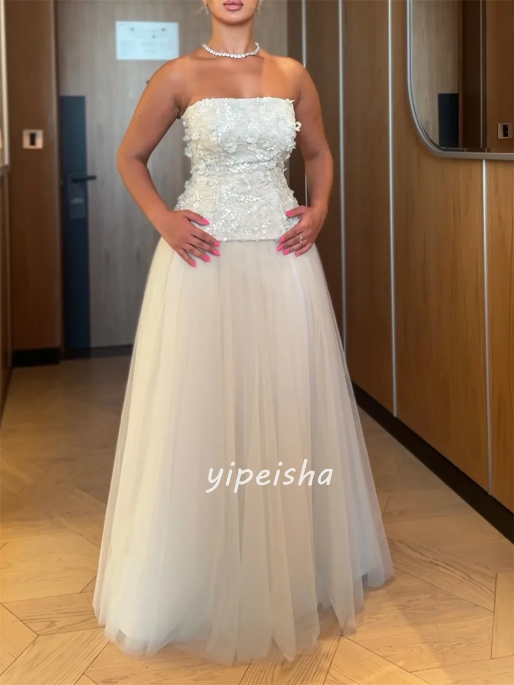 Abiti lunghi senza spalline dritti increspati con paillettes in tulle abbinato in stile moderno personalizzato Abiti da cerimonia su misura Classici formali