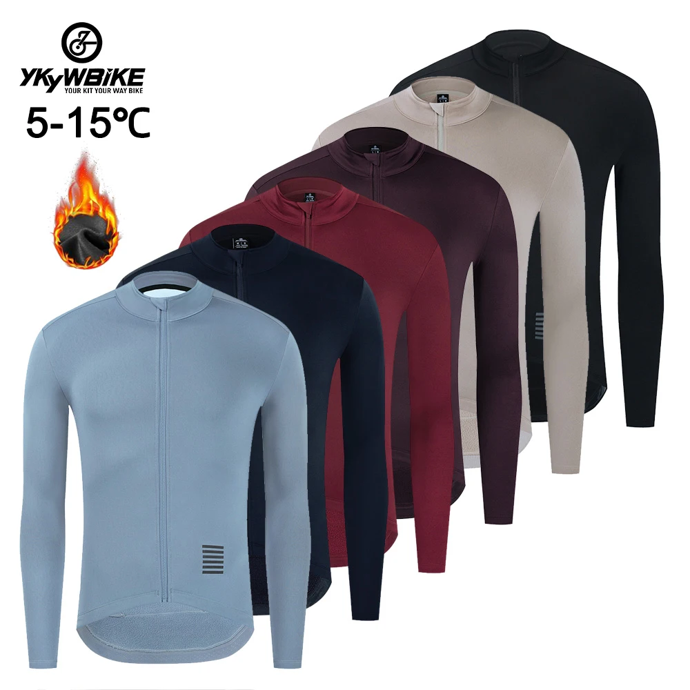 YKYW Men's Pro Autumn Winter Long Sleeve Thermal Fleece Jacket Mtb Man Cycling Jersey Bike Shirts Outdoor Bicycle Clothing Coat