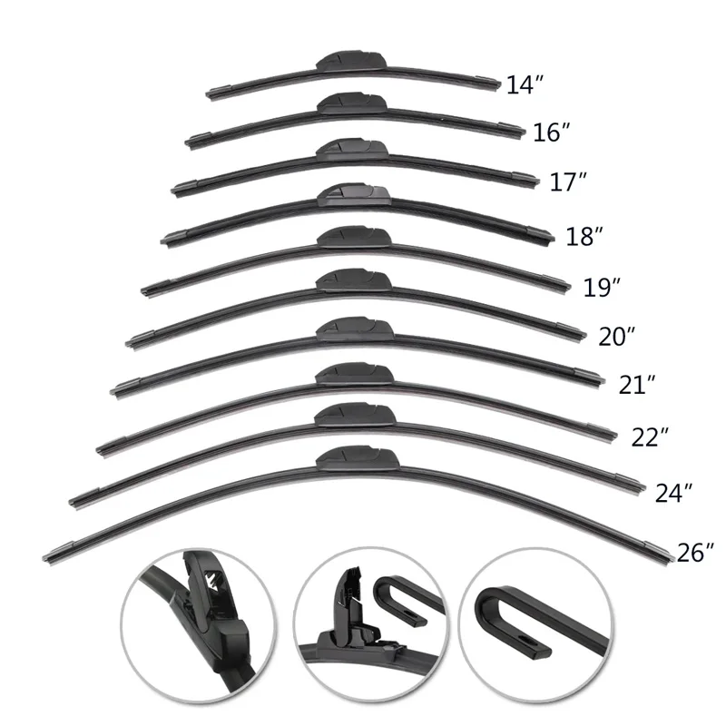 

Universal U HOOK Auto Car Wiper Blades 14"16"17"18"19"20"21"22"24"26" Natural Rubber Strip Windscreen Windshield