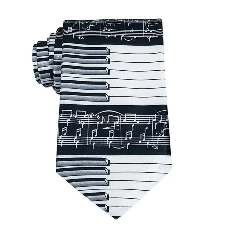 A52E Keyboard Players Dress Tie Piano Keyboard Music Print Wide Pointed Necktie for Recital Outfit Party Wear and Formal Use