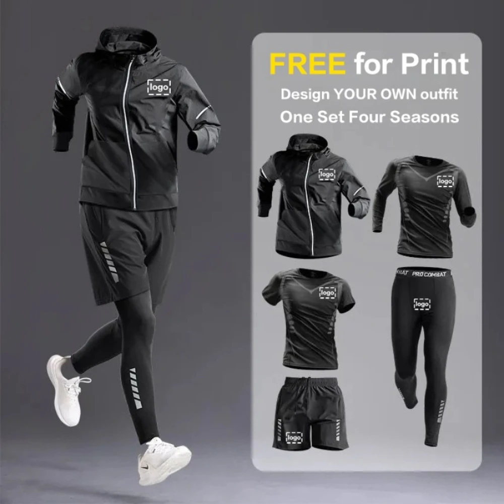

Free Print Men's Breathable Sportswear Suit Quick-dry Cycling Jogging Boxing Fitness Hiking Tracksuit Set Gym Running Clothing