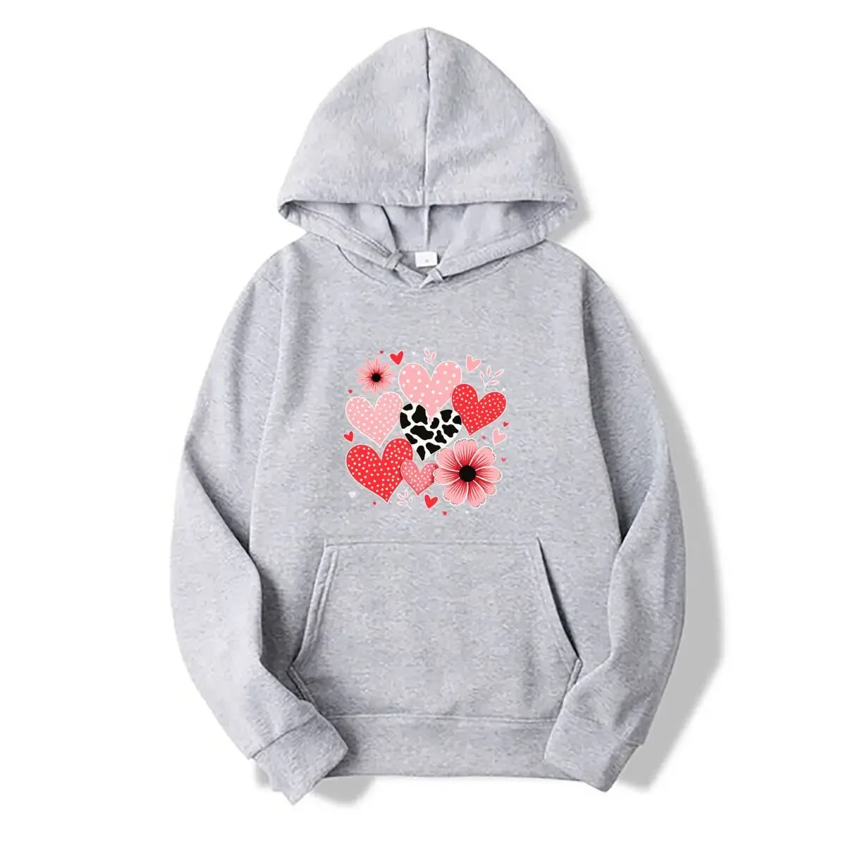 Cow Print Polka Dot Hearts Flowers Graphic Autumn and Winter New Men's and Women's Hooded Sweatshirts Free Clothing Clearance