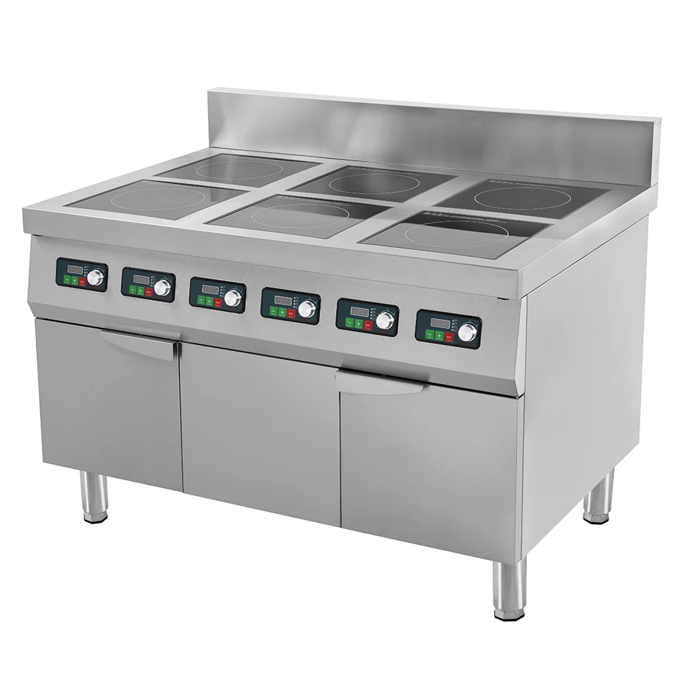 T*& Energy Saving Stainless Steel Restaurant Kitchen Cooker Induction Six-eye Casserole Stove Storage Cabinet