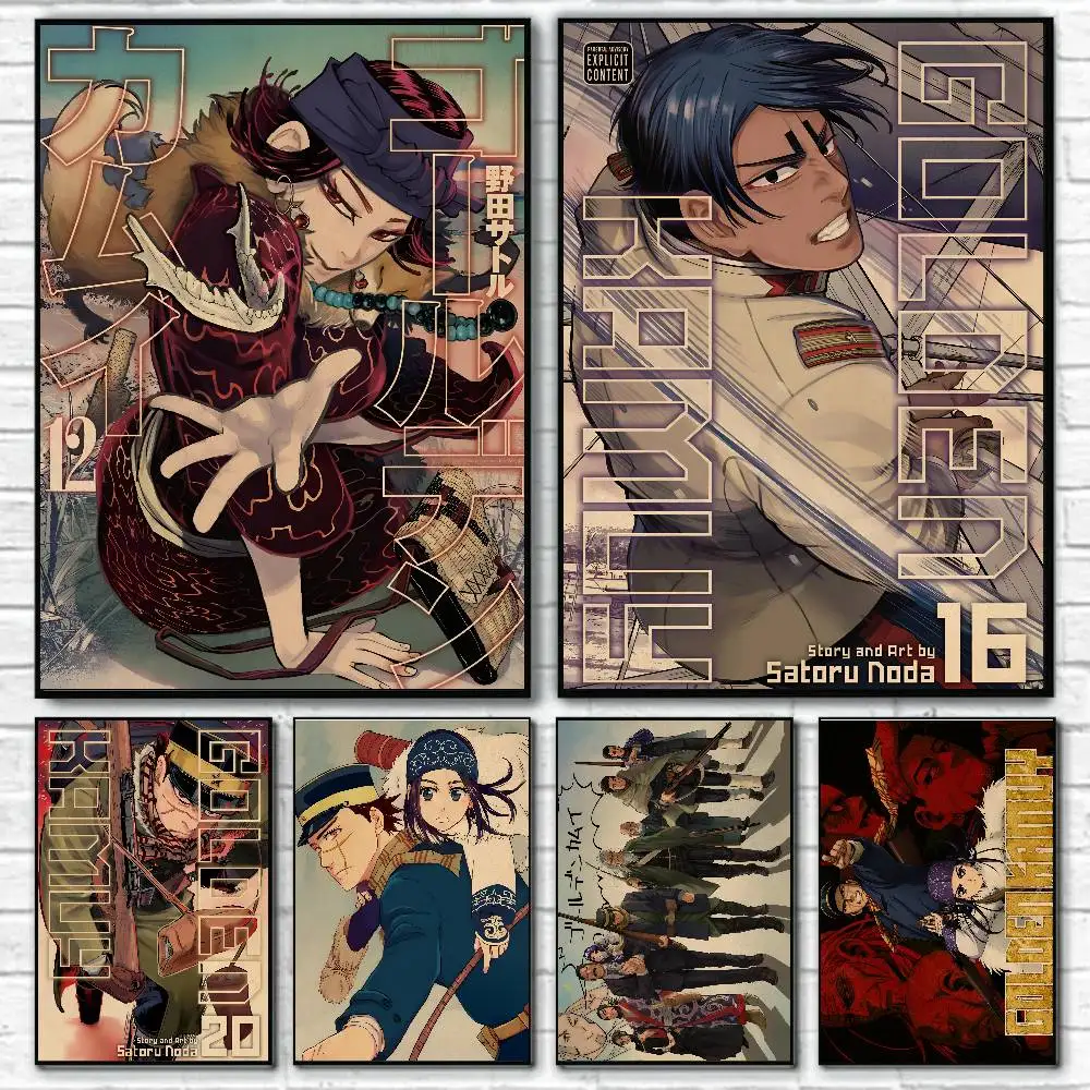 Аниме Золотой Камуй Ретро Плакат Самоклеящаяся Искусство Водонепроницаемая Бумажная Наклейка Кофейня Бар Комната Настенный Декор