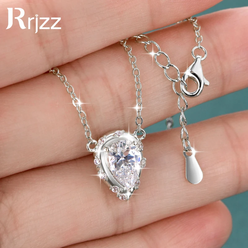 

Rrjzz Round/Pear Cut CZ Lab Imitation Diamond Teardrop Necklace for Women 1.5CT 5A Cubic Zirconia Pendant Necklaces Jewelry