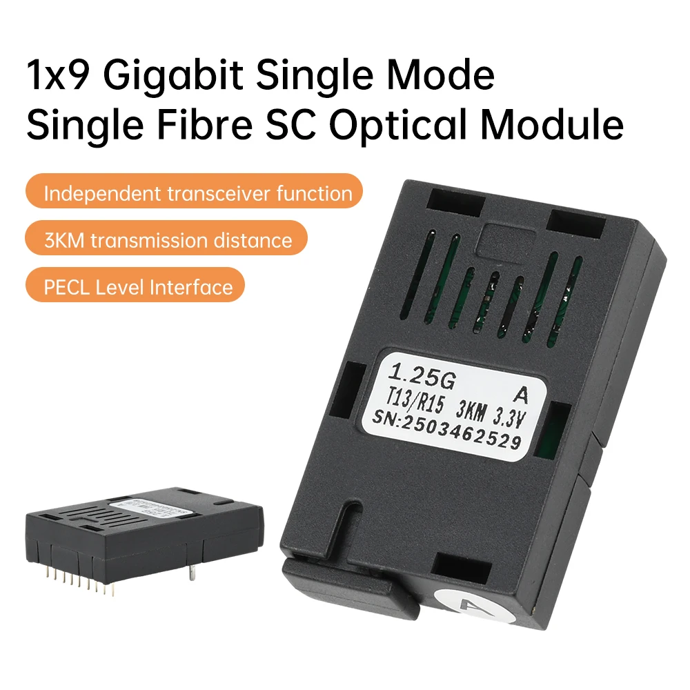 Módulo de fibra óptica dc 3.3v 1.25g 1*9, 1000m gigabit sc, modo único, fibra única, 1310nm/1550nm, 3km/20km, transceptor de fibra óptica