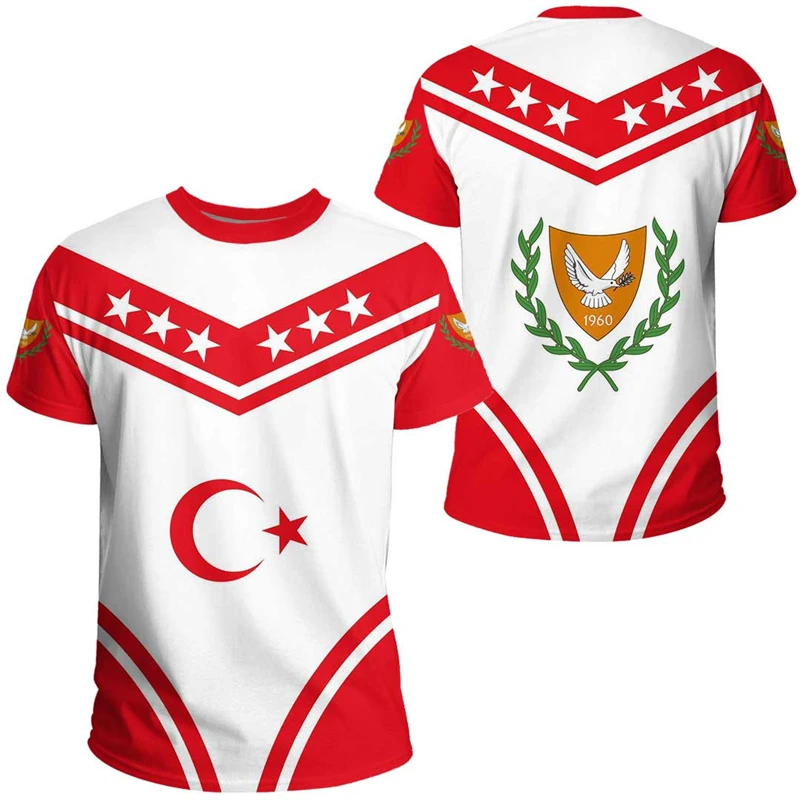 قبرص العلم الوطني وشعار ثلاثية الأبعاد مطبوعة الصيف تي شيرت غير رسمي قصيرة الأكمام الصيف أفضل كول الرجال النساء تي شيرت Y2k الملابس