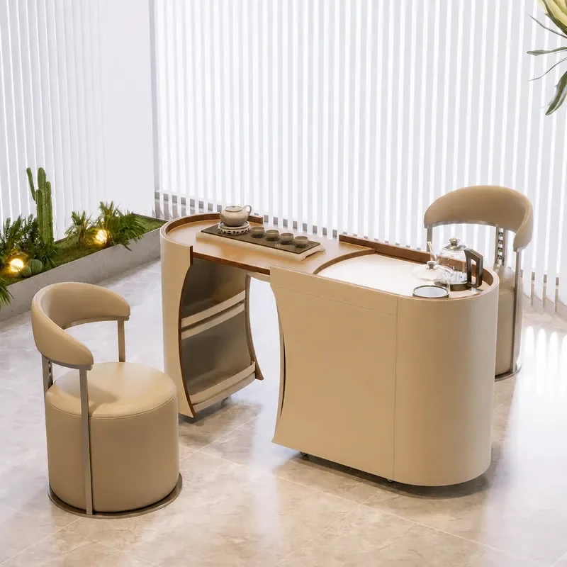 Mobile Tea Table with Automatic Water Supply Modern Home Living Room Balcony Small Coffee Table on Wheels Kettle and Tea