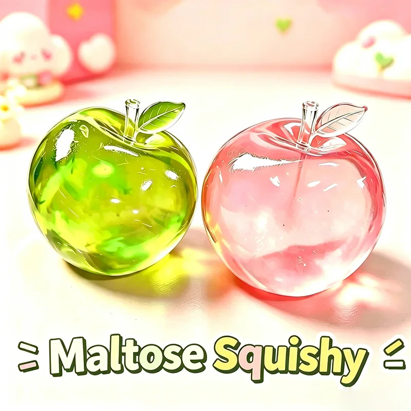 Green Pink Apple Maltose Squishy Toy Sensory Fidget Toy Soft Transparent Simulated Slow-Rebound Decompress Toy for Squeeze Gifts