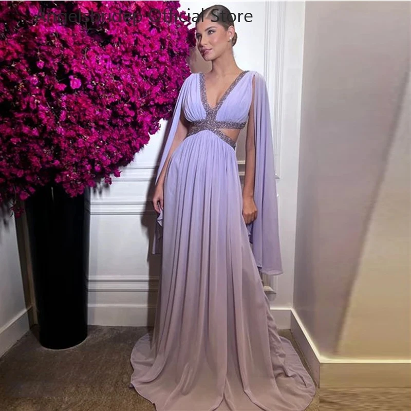 

Angelsbridep Lavender A-line Evening Dresses Chiffon Party Dresses Women Vestidos De Fiesta Elegantes Para Mujer Robe De Soirée