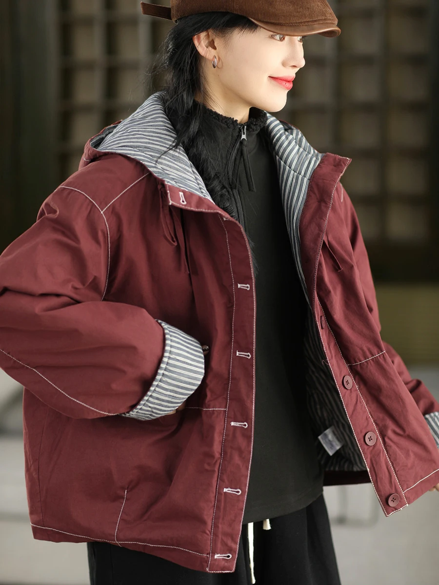 

Хлопковая куртка Thiened в стиле ретро с лоскутными полосами, зимняя верхняя одежда, 100% хлопок, теплое пальто, женская модная куртка, защищающая от холода