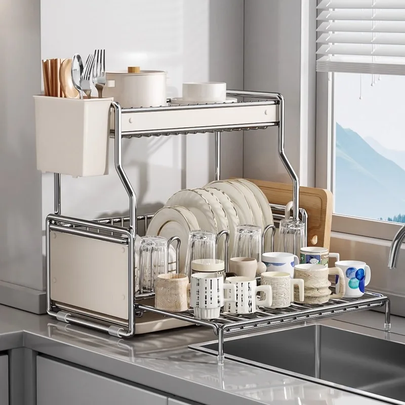 60cm Expandable Kitchen Sink Dish Rack Rustproof Detachable Plate Holder MultiFunctional Cutlery Tray Tableware Drying Stand