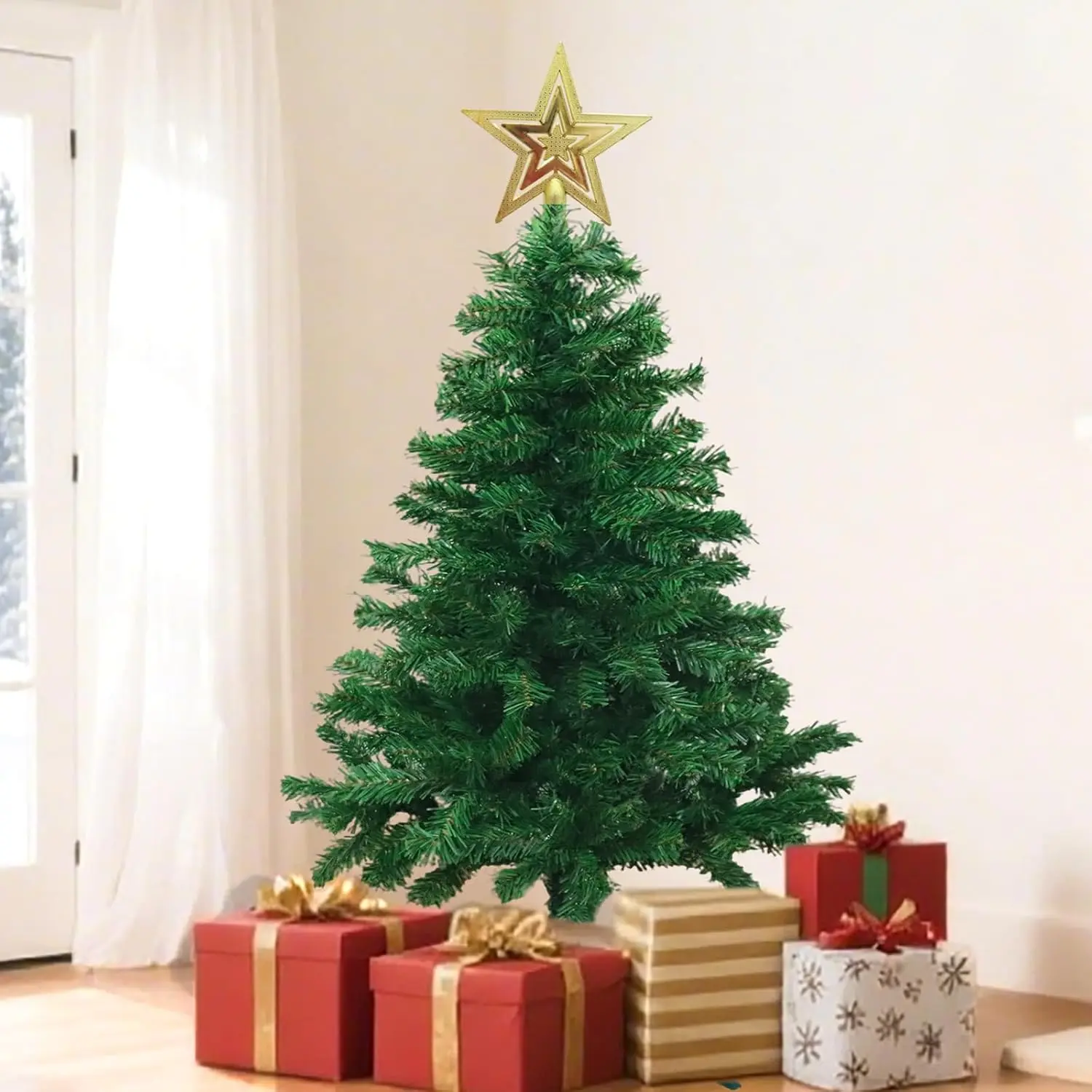 

3FT Mini Christmas Tree with 180 Branches, Foldable Stand for Tabletop, Home, Office, Party Decor