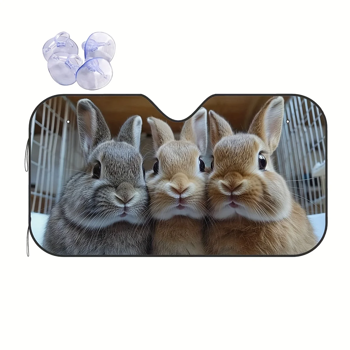 1pc Cute Bunny Rabbit Car Sunshade - Adorable Triple Rabbit Design, UV & Heat Protection, Fit Windshield Shade, Easy Install Car