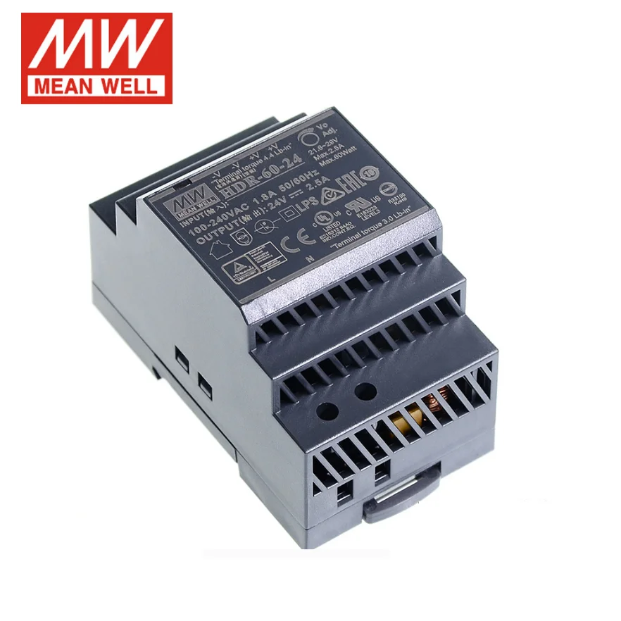 Original Mean Well HDR-60-24 DC 24V 2.5A 60W meanwell Ultra Slim Step Shape DIN Rail Power Supply