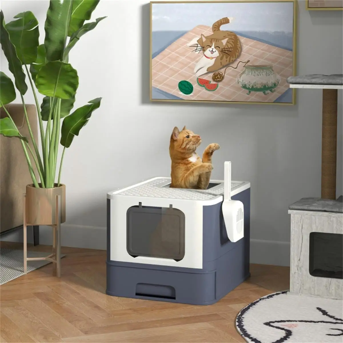 

Covered Cat Litter Box with Hood - Fully Enclosed Cat Toilet, Odor Control & Easy Clean