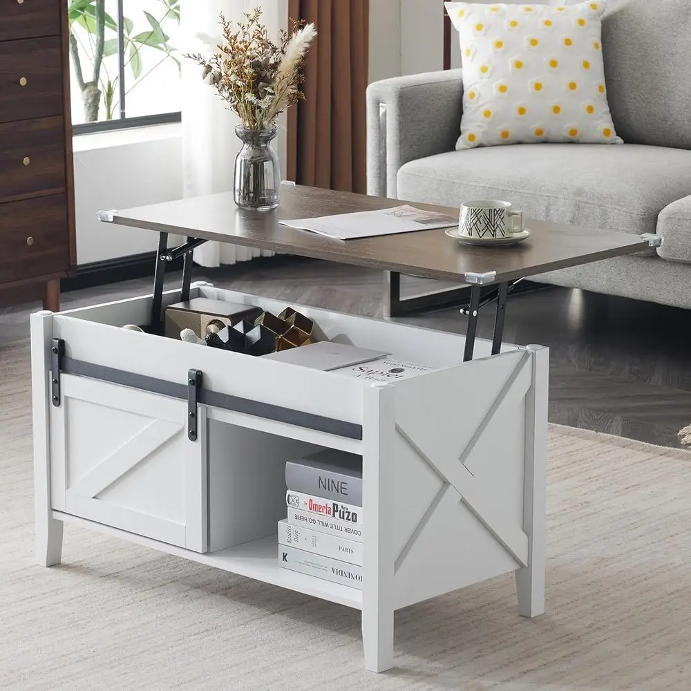 

Rustic Grey Storage Coffee Table with Hidden Compartment, 36 White Oak, Suitable for Living Room