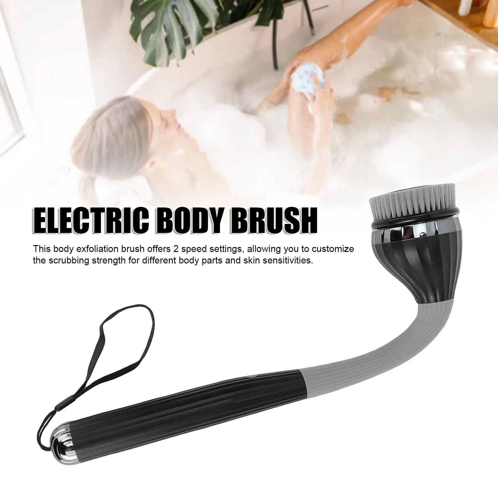 Electric Body Brush Body Scrubber 4 in 1 IPX6 Water Proof Long Handle Power Bath Scrubber 2 Speeds for Cleansing Exfoliating