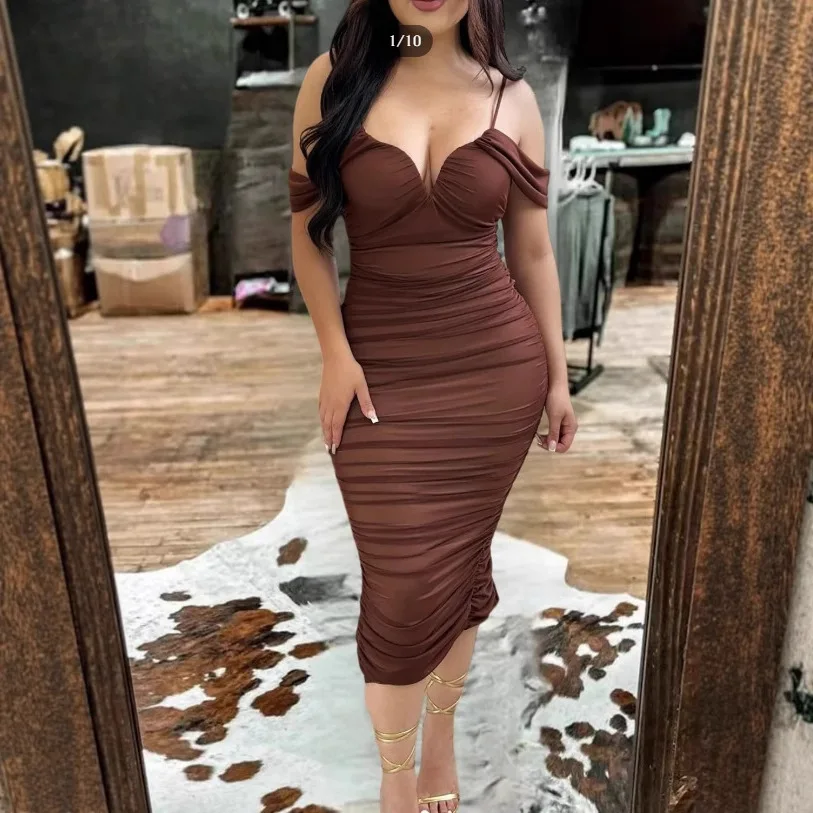 

Женское облегающее платье-комбинация 2026 года: сексуальное, приталенное, с драпировкой, однотонное