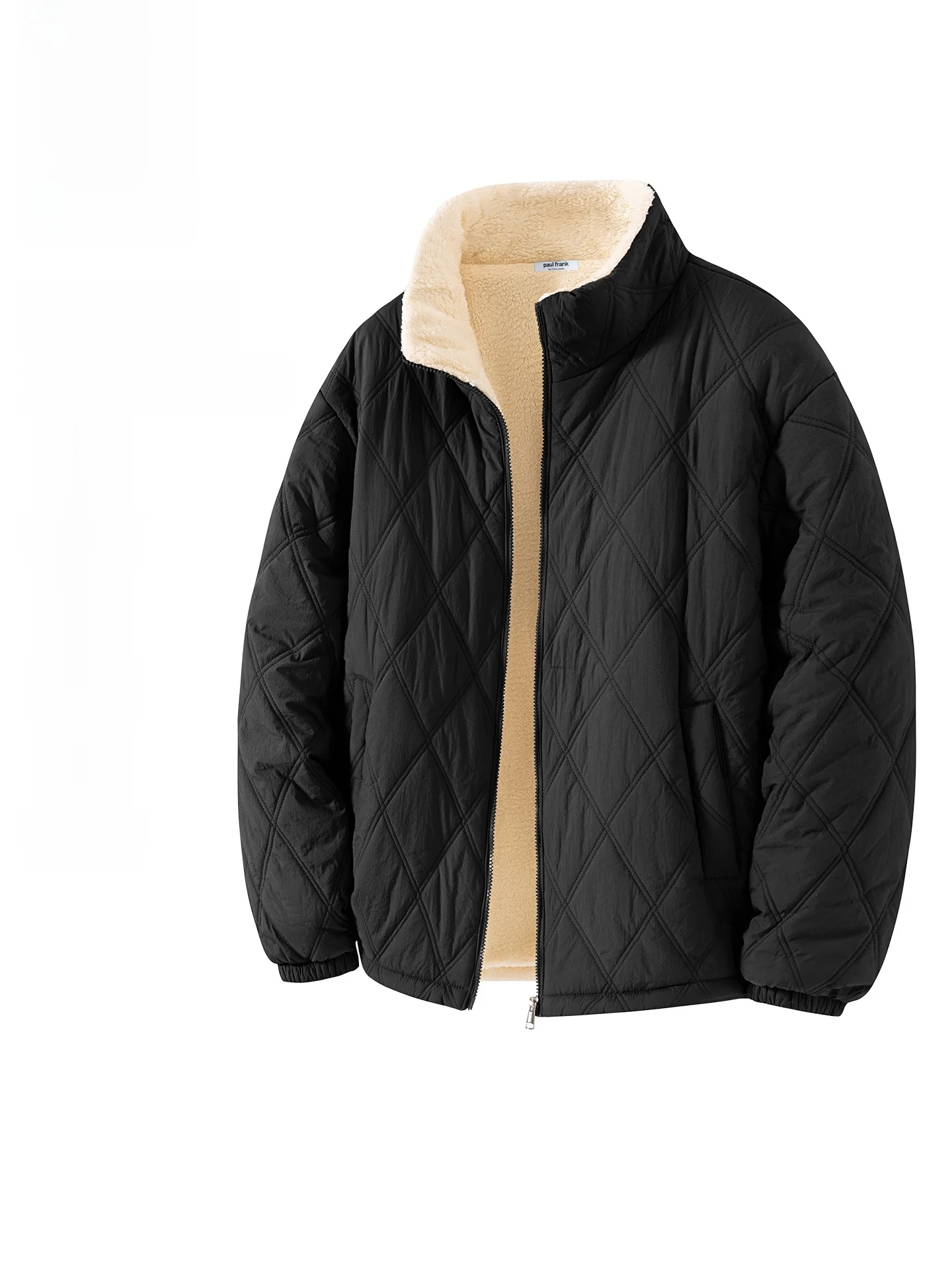 

Men's Winter Cotton Jaet Warm Lamb Velvet Stand Collar Monkey Mouth Coat Thiened Youth Casual Pure Color Zipper