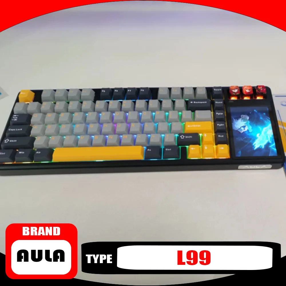 

AULA L99 Экранная механическая клавиатура Беспроводная настройка Сенсорный трехрежимный Bluetooth Офисная киберспортивная игровая прокладка Структура