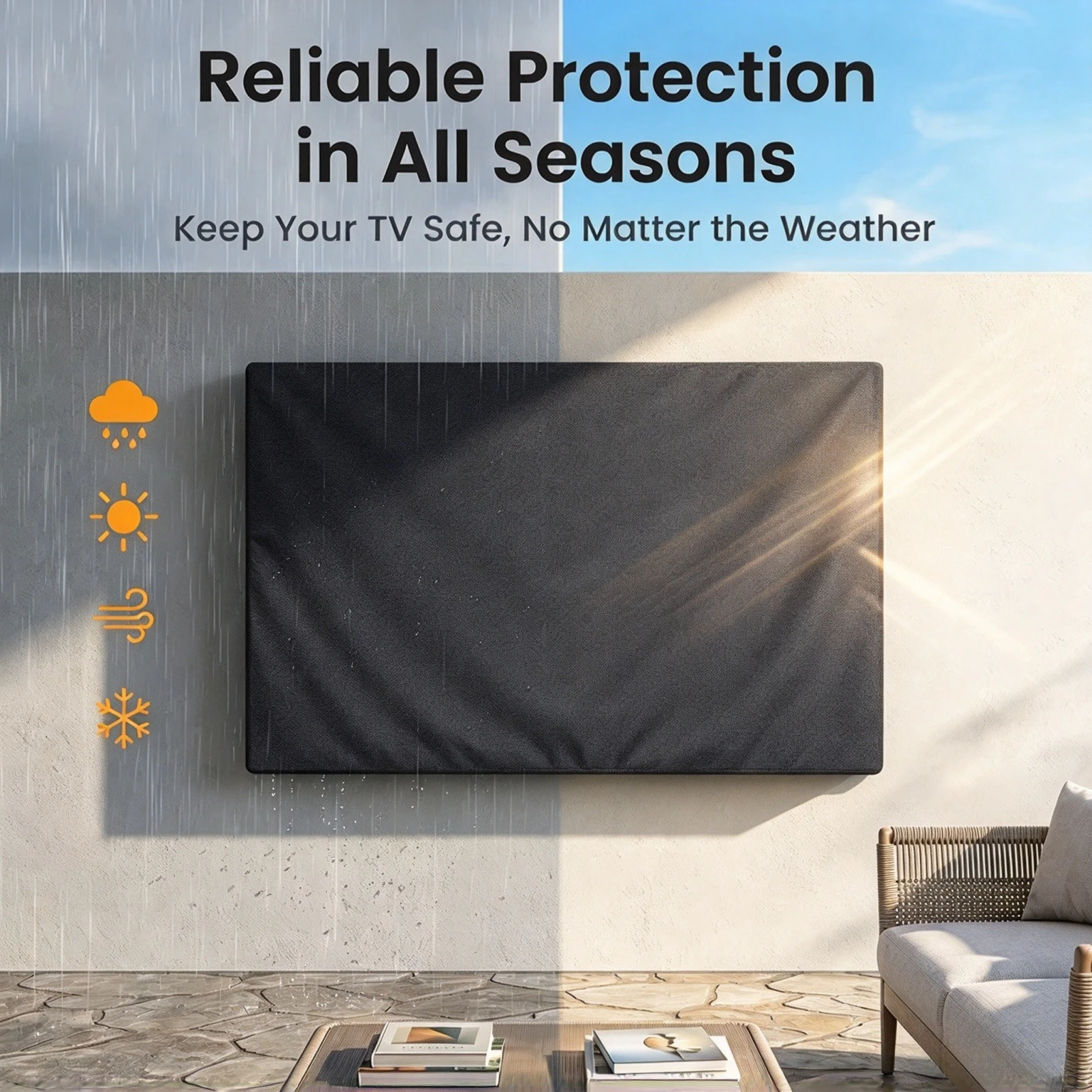 Outdoor TV Cover 48 To 65 Inches Waterproof Weatherproof Dust-proof Fits For Outside Flat Screen TV 210D Oxford TV Protector