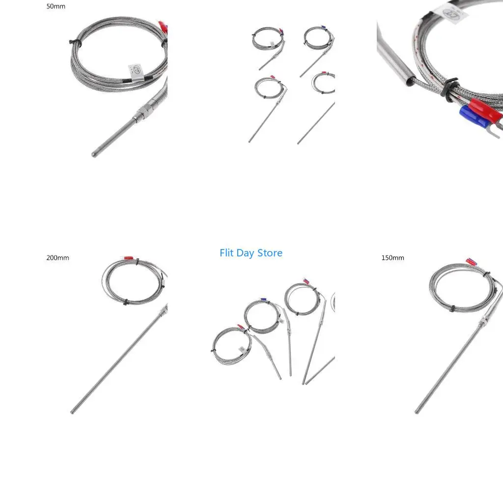 F92C K Type Thermocouple Probe 50mm/100mm/150mm/200mm Stainless Steel Thermocouple 0-400℃ Temperature
